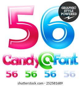 Children's candy font. Set of vector symbols. Numbers 5 6
