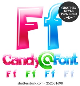 Children's candy font. Set of vector symbols. Letter F
