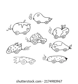 Children's car, car, transport, doodle, hand drawing. Premium vector. Antistress coloring book