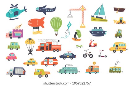 Children's car transport set. Nursery design for the map creator. Vector illustration