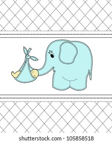 Childrens card with a blue elephant and the baby