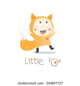 Children's card with cartoon   baby  in a suit. Vector image.