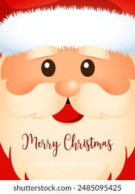 Children's card with a cute and cheerful face of Santa in carton style for Christmas and New Year.
