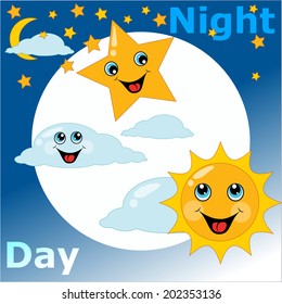 children's card day night. Vector illustration