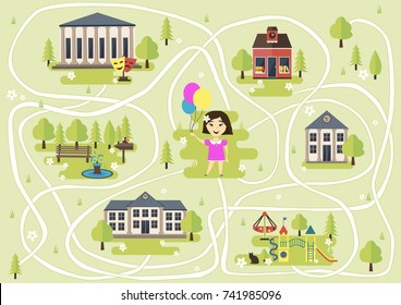 Children's card with a game maze. Game in digital or paper form.