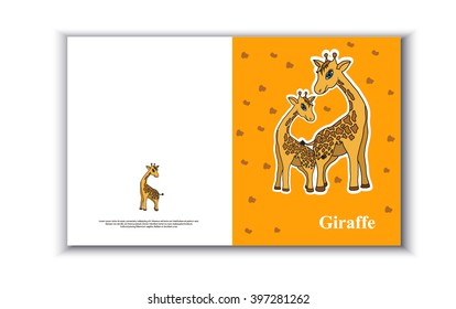 Children's card with giraffes, giraffe greeting card, vector illustration, wild animal
