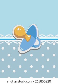 children's card. the image is divided into two parts. upper side is painted in blue, the lower part is painted in blue with white circles. located in the middle of the lace and the nipple
