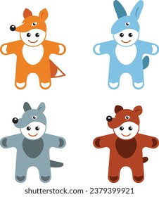 children's carnival costumes animals hare fox wolf bear vector illustration