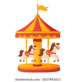 children's carousel in amusement park with circus, horses, retro
