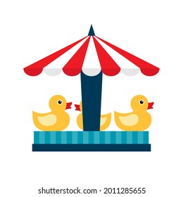 carrusel infantil con cabinas en forma de patos. ilustración vectorial. atracción, entretenimiento. carrusel con fondo blanco.