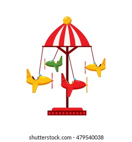 Childrens carousel with planes icon in cartoon style isolated on white background. Attraction symbol vector illustration