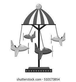 Childrens carousel with planes icon. Gray monochrome illustration of childrens carousel with planes vector icon for web