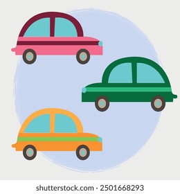 Children's cars in different colors. Vector set.