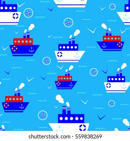 children's cartoon boat cruise seamless pattern vector illustration