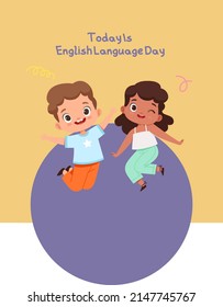 children's cartoon graphic vector illustration, text. top view, perfect for backgrounds, social media and commemorating English language day