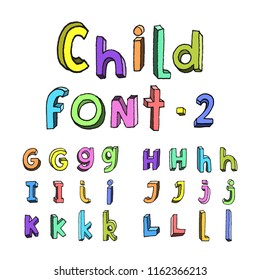 Childrens cartoon handmade colorful alphabet. Part two