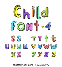 Childrens cartoon handmade colorful alphabet. Part four