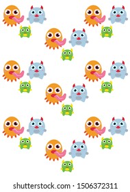 children's cartoon pattern with colored monsters on a white background