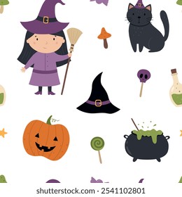 A children's cartoon pattern. Happy Halloween. Vector illustration