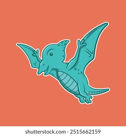 Children's cartoon pterodactyl, blue color with white border