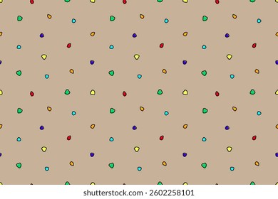 Children's cartoon seamless pattern for textiles, wrapping paper, background, wallpaper. Yellow, blue, green, orange, dark blue, red stones. Bright cheerful ornament. Cute abstract background.