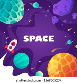 children's cartoon space banner. vector illustration