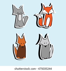 Children's cartoon stickers funny cute cat and dog, fox and wolf