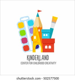 Children's center logotype.  Logo for kinder-garden,  kid's club,  education or child development emblem, shop or store sign. Vector illustration.