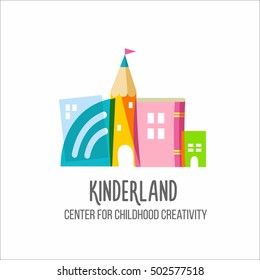 Children's center logotype. Vector emblem on a white background   Sign  for kinder-garden,  kid's club,  education or child development emblem, shop or store sign goods for children's creativity.