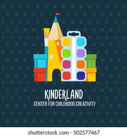 Children's center logotype. Vector illustration.  Logo for kinder-garden,  kid's club,  education or child development emblem, shop or store sign goods for children's creativity. 