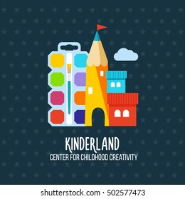 Children's center logotype. Vector illustration.  Emblem, sign  for kinder-garden,  kid's club,  education or child development emblem, shop or store sign goods for children's creativity.