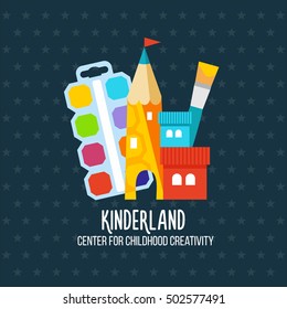 Children's center logotype. Vector illustration.  Emblem  for kinder-garden,  kid's club,  education or child development emblem, shop or store sign goods for children's creativity. 