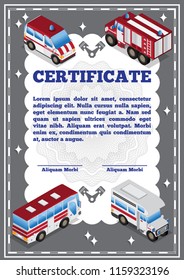 Children's certificate for automobile theme. Vector illustration.