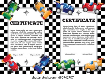 Children's certificate for automobile theme. Vector illustration. 