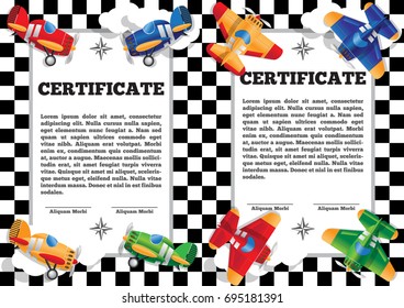Children's certificate for aviation theme. Vector illustration.