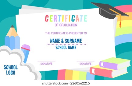 Children's certificate of graduation template. Suitable for preschool awardness