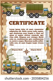 Children's certificate for military theme. Vector illustration. 