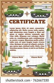 Children's Certificate For Military Theme. Vector Illustration.