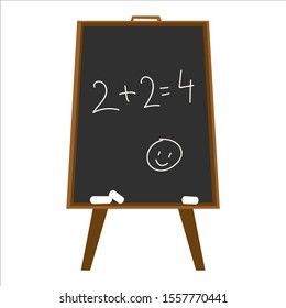 Children's chalk board in black with chalk and the inscription in numbers. Vector illustration in cartoon flat style.