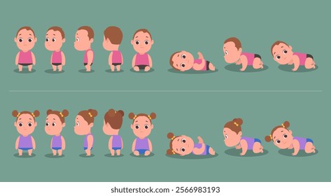 Children's Character Design Model Sheet with different poses and expressions