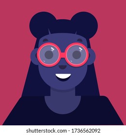 Children's character. Girl brunette in glasses. Vector illustration.