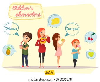 Children's characters. Fun kids. Food theme