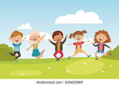 children's characters. jumping children. winners joy, happiness. vector