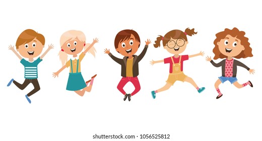 children's characters. jumping children. winners joy, happiness. vector