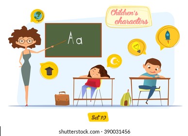 Children's characters. Kids set. School theme 