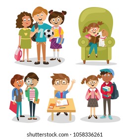 children's characters of people. school pupils, vector