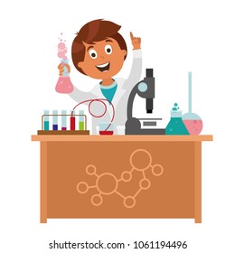 children's characters. school research in chemistry. smart children. vector