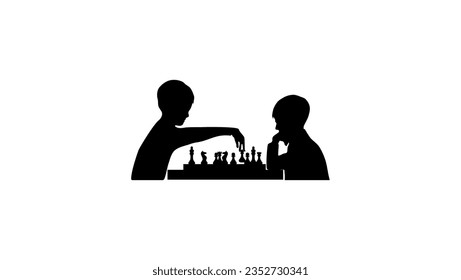 children's chess, two boys playing chess, high quality vector