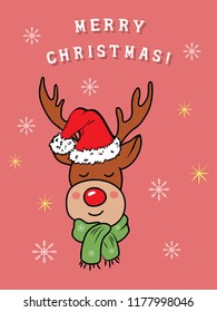 Children's Christmas card. Vector illustration. The picture with the deer, snowflakes. Child design