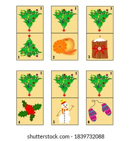 Childrens christmas dominoes. Children educational game. Printable activity, board game. Vector illustration